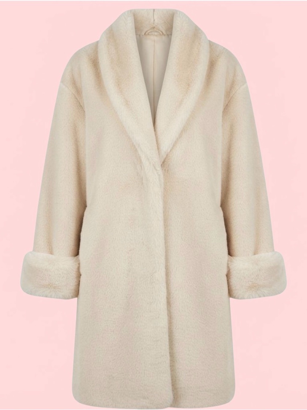 Vintage 1990s Ivory Faux Fur Trim Swing Coat 🤍 Boudoir Glam